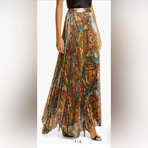 Alice + Olivia Colorful Katz Sunburst Kaleidoscope Pleated Maxi Skirt